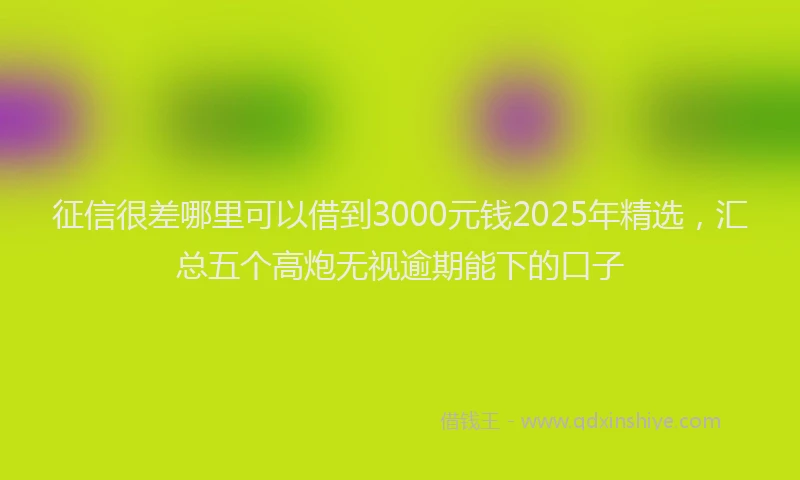 征信很差哪里可以借到3000元钱2025年精选，汇总五个高炮无视逾期能下的口子