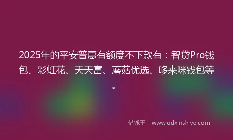 2025年的平安普惠有额度不下款有：智贷Pro钱包、彩虹花、天天富、蘑菇优选、哆来咪钱包等。