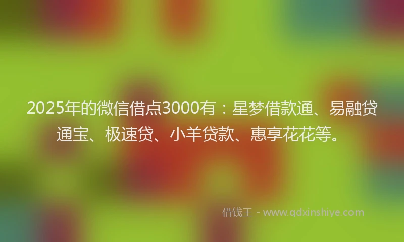 2025年的微信借点3000有：星梦借款通、易融贷通宝、极速贷、小羊贷款、惠享花花等。