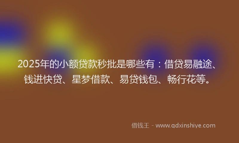 2025年的小额贷款秒批是哪些有：借贷易融途、钱进快贷、星梦借款、易贷钱包、畅行花等。