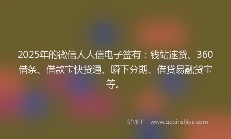 2025年的微信人人信电子签有：钱站速贷、360借条、借款宝快贷通、瞬下分期、借贷易融贷宝等。