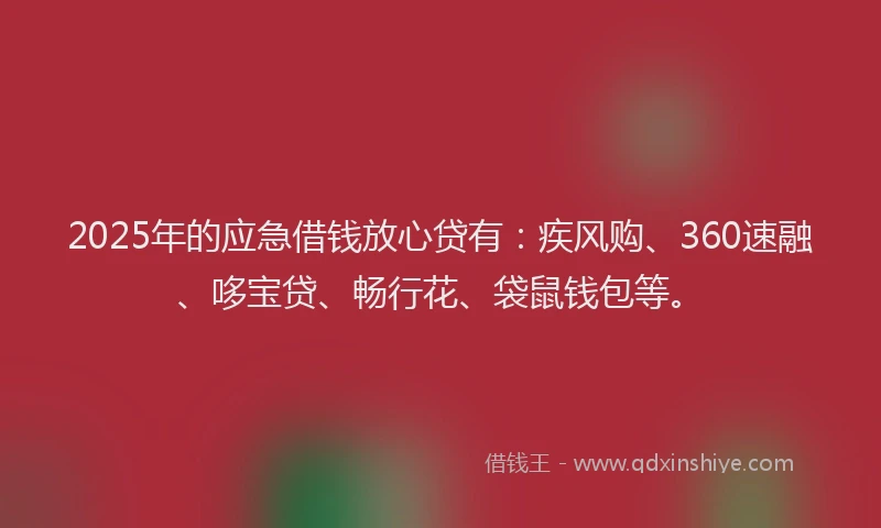 2025年的应急借钱放心贷有：疾风购、360速融、哆宝贷、畅行花、袋鼠钱包等。