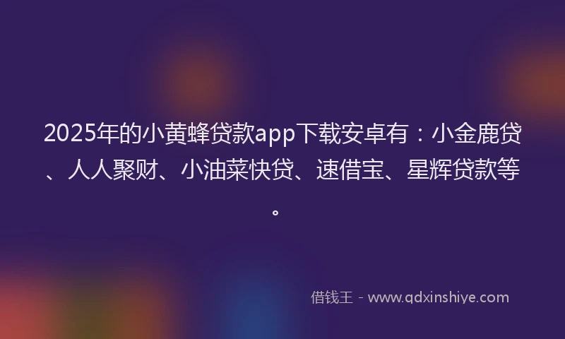 2025年的小黄蜂贷款app下载安卓有：小金鹿贷、人人聚财、小油菜快贷、速借宝、星辉贷款等。