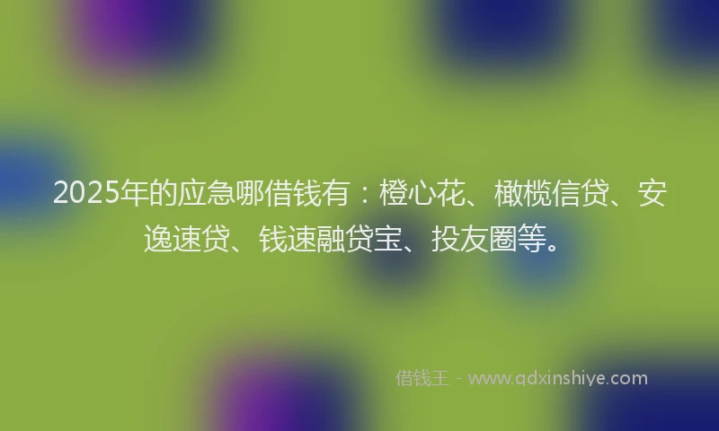 2025年的应急哪借钱有：橙心花、橄榄信贷、安逸速贷、钱速融贷宝、投友圈等。