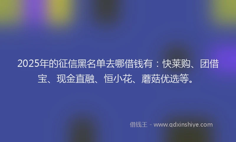 2025年的征信黑名单去哪借钱有：快莱购、团借宝、现金直融、恒小花、蘑菇优选等。
