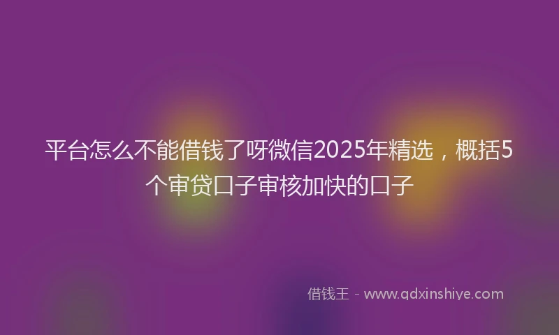 平台怎么不能借钱了呀微信2025年精选，概括5个审贷口子审核加快的口子
