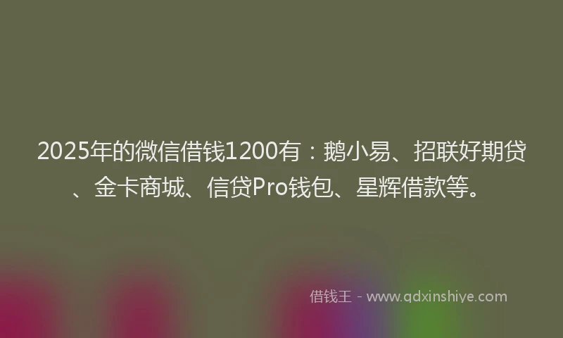 2025年的微信借钱1200有：鹅小易、招联好期贷、金卡商城、信贷Pro钱包、星辉借款等。
