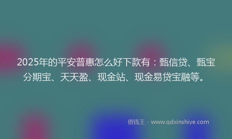 2025年的平安普惠怎么好下款有：甄信贷、甄宝分期宝、天天盈、现金站、现金易贷宝融等。