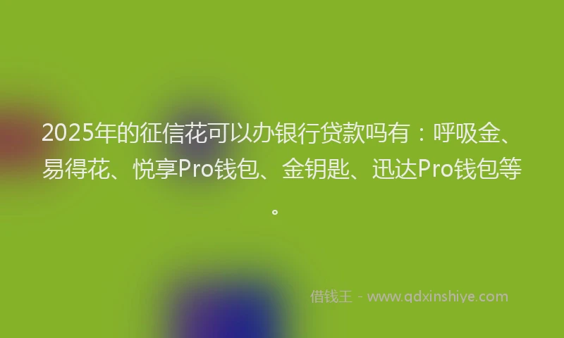 2025年的征信花可以办银行贷款吗有：呼吸金、易得花、悦享Pro钱包、金钥匙、迅达Pro钱包等。