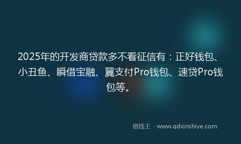 2025年的开发商贷款多不看征信有：正好钱包、小丑鱼、瞬借宝融、翼支付Pro钱包、速贷Pro钱包等。