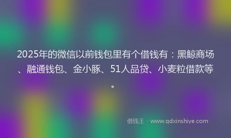 2025年的微信以前钱包里有个借钱有：黑鲸商场、融通钱包、金小豚、51人品贷、小麦粒借款等。