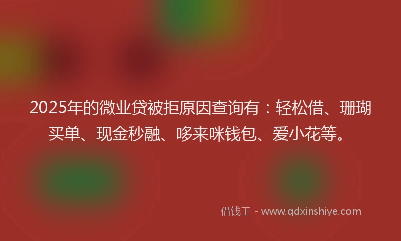 2025年的微业贷被拒原因查询有：轻松借、珊瑚买单、现金秒融、哆来咪钱包、爱小花等。