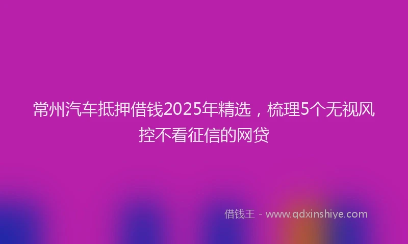 常州汽车抵押借钱2025年精选，梳理5个无视风控不看征信的网贷