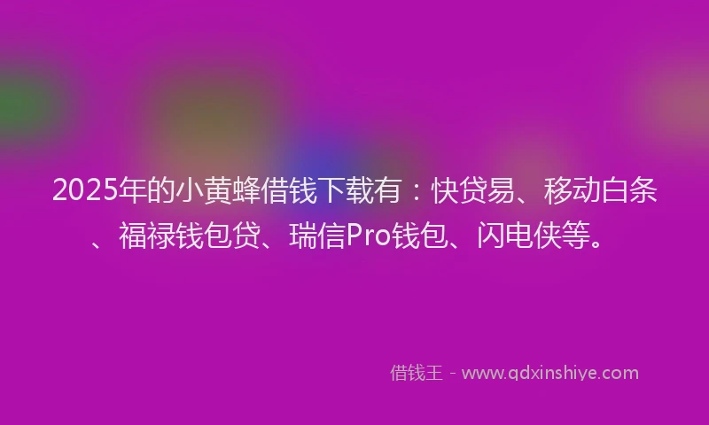 2025年的小黄蜂借钱下载有：快贷易、移动白条、福禄钱包贷、瑞信Pro钱包、闪电侠等。