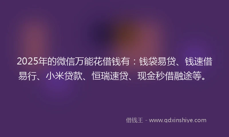2025年的微信万能花借钱有：钱袋易贷、钱速借易行、小米贷款、恒瑞速贷、现金秒借融途等。