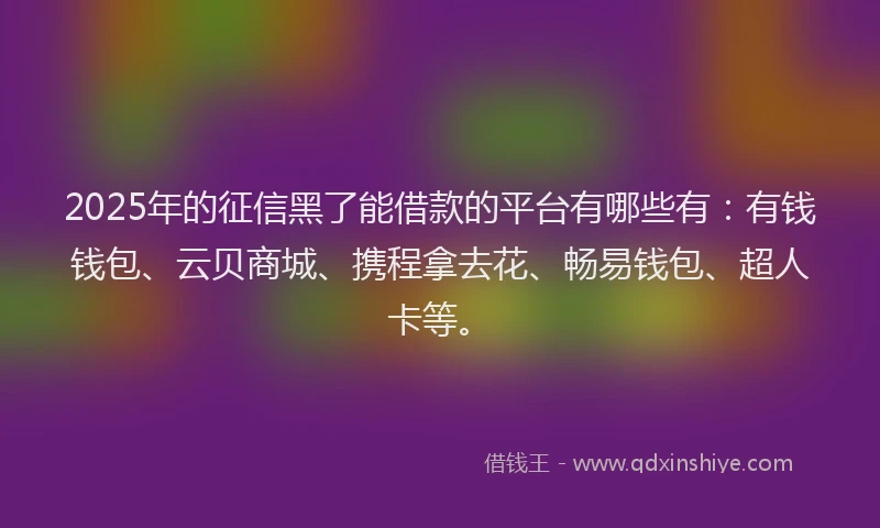 2025年的征信黑了能借款的平台有哪些有：有钱钱包、云贝商城、携程拿去花、畅易钱包、超人卡等。