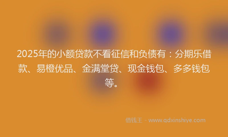 2025年的小额贷款不看征信和负债有：分期乐借款、易橙优品、金满堂贷、现金钱包、多多钱包等。