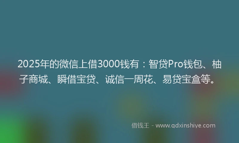 2025年的微信上借3000钱有：智贷Pro钱包、柚子商城、瞬借宝贷、诚信一周花、易贷宝盒等。