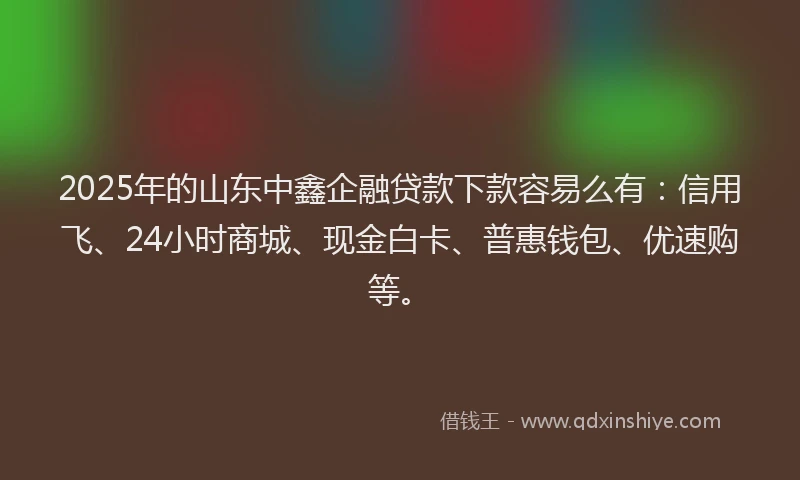 2025年的山东中鑫企融贷款下款容易么有：信用飞、24小时商城、现金白卡、普惠钱包、优速购等。