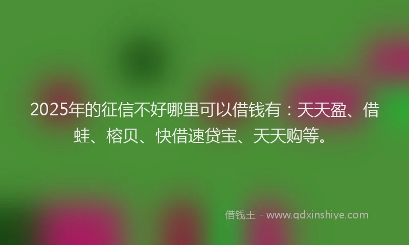 2025年的征信不好哪里可以借钱有：天天盈、借蛙、榕贝、快借速贷宝、天天购等。