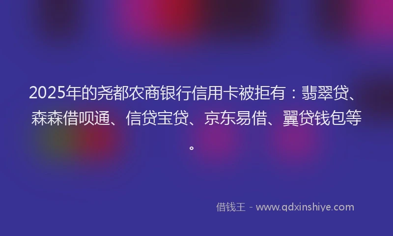 2025年的尧都农商银行信用卡被拒有：翡翠贷、森森借呗通、信贷宝贷、京东易借、翼贷钱包等。