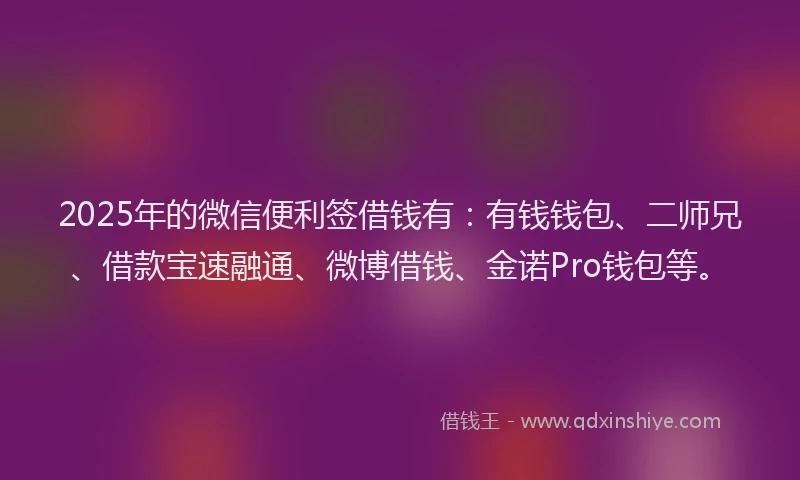2025年的微信便利签借钱有：有钱钱包、二师兄、借款宝速融通、微博借钱、金诺Pro钱包等。