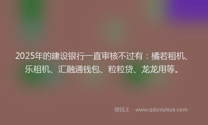 2025年的建设银行一直审核不过有：橘若租机、乐租机、汇融通钱包、粒粒贷、龙龙用等。