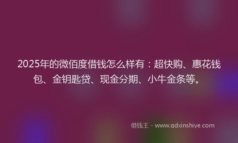 2025年的微佰度借钱怎么样有：超快购、惠花钱包、金钥匙贷、现金分期、小牛金条等。