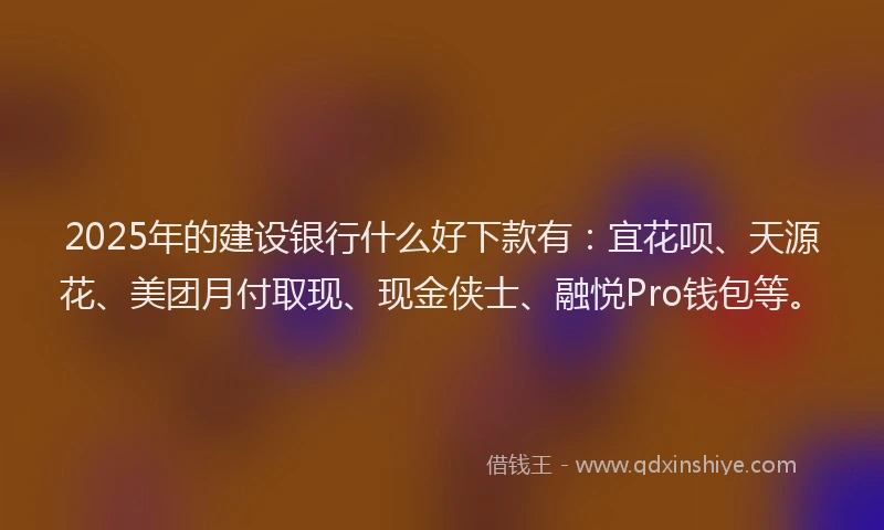 2025年的建设银行什么好下款有：宜花呗、天源花、美团月付取现、现金侠士、融悦Pro钱包等。