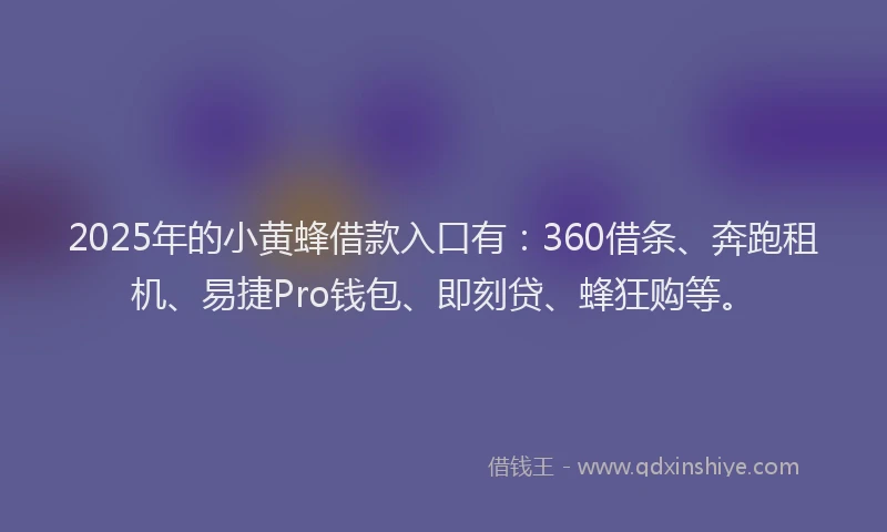 2025年的小黄蜂借款入口有：360借条、奔跑租机、易捷Pro钱包、即刻贷、蜂狂购等。