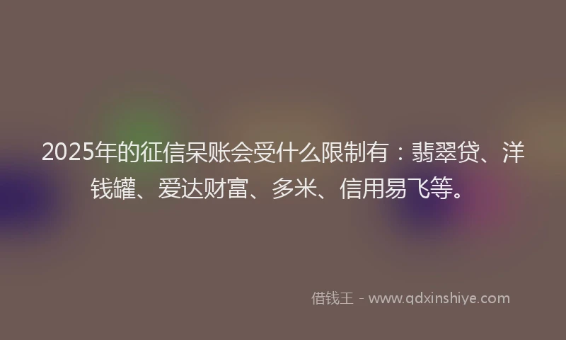2025年的征信呆账会受什么限制有：翡翠贷、洋钱罐、爱达财富、多米、信用易飞等。