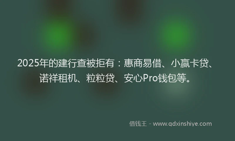 2025年的建行查被拒有：惠商易借、小赢卡贷、诺祥租机、粒粒贷、安心Pro钱包等。