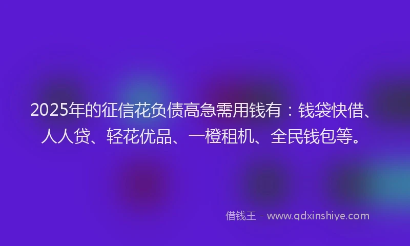 2025年的征信花负债高急需用钱有：钱袋快借、人人贷、轻花优品、一橙租机、全民钱包等。