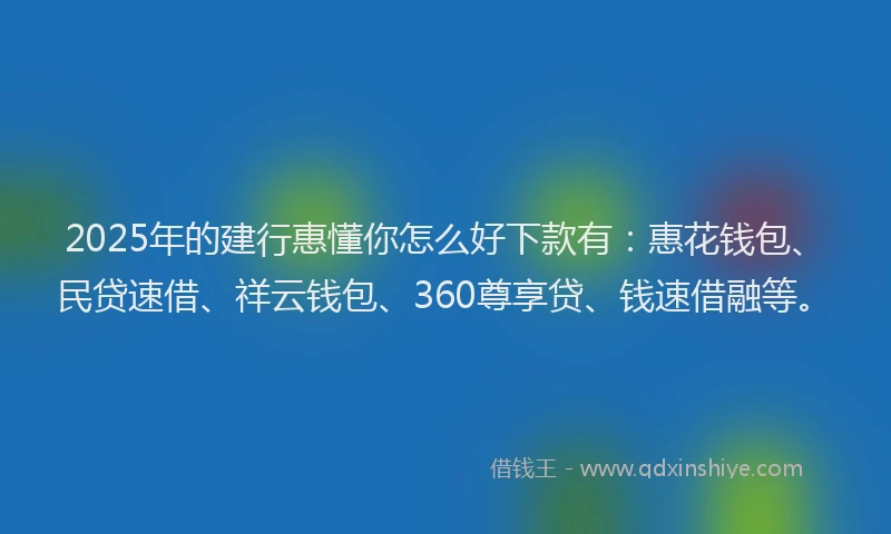 2025年的建行惠懂你怎么好下款有：惠花钱包、民贷速借、祥云钱包、360尊享贷、钱速借融等。