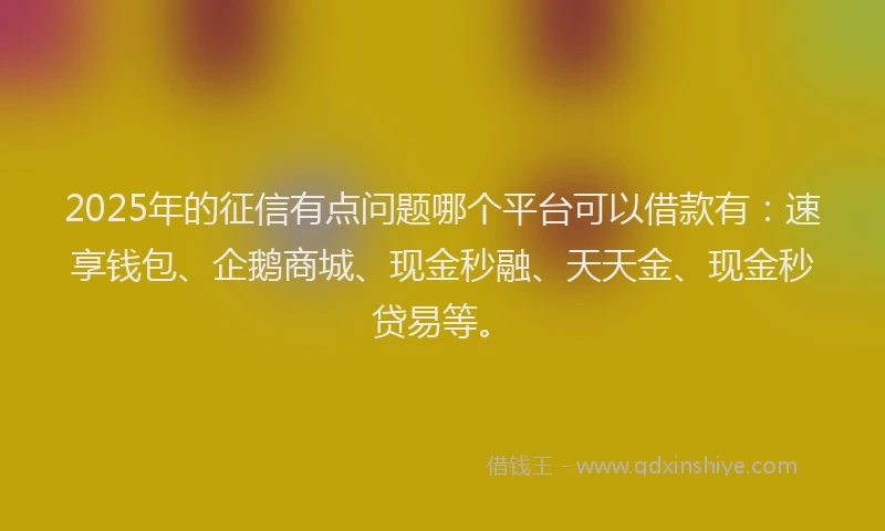 2025年的征信有点问题哪个平台可以借款有：速享钱包、企鹅商城、现金秒融、天天金、现金秒贷易等。