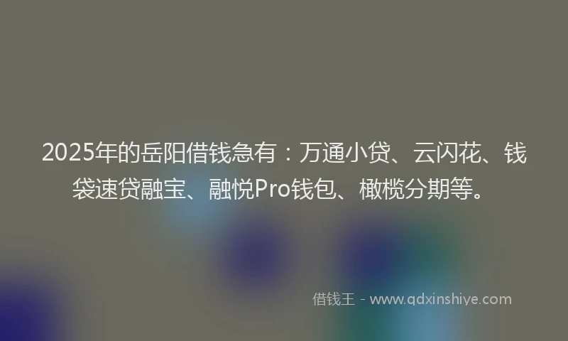 2025年的岳阳借钱急有：万通小贷、云闪花、钱袋速贷融宝、融悦Pro钱包、橄榄分期等。