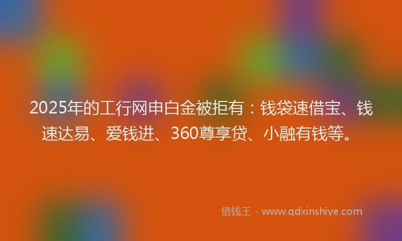 2025年的工行网申白金被拒有：钱袋速借宝、钱速达易、爱钱进、360尊享贷、小融有钱等。