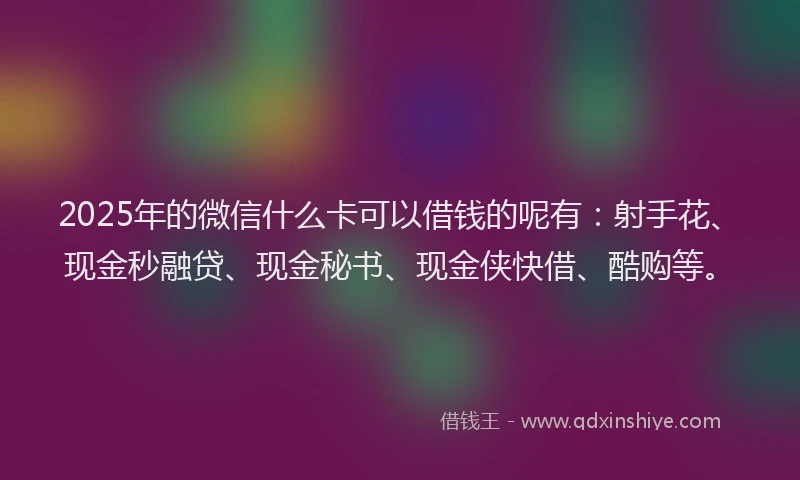 2025年的微信什么卡可以借钱的呢有：射手花、现金秒融贷、现金秘书、现金侠快借、酷购等。