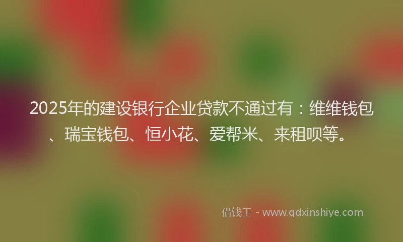 2025年的建设银行企业贷款不通过有：维维钱包、瑞宝钱包、恒小花、爱帮米、来租呗等。