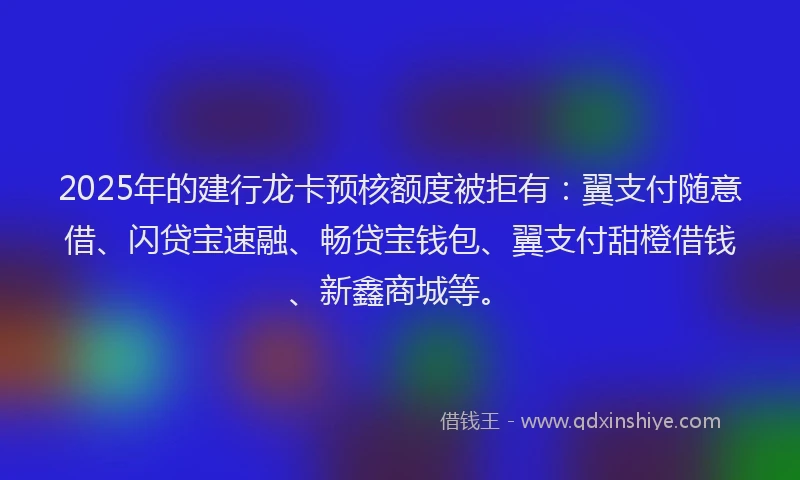 2025年的建行龙卡预核额度被拒有：翼支付随意借、闪贷宝速融、畅贷宝钱包、翼支付甜橙借钱、新鑫商城等。