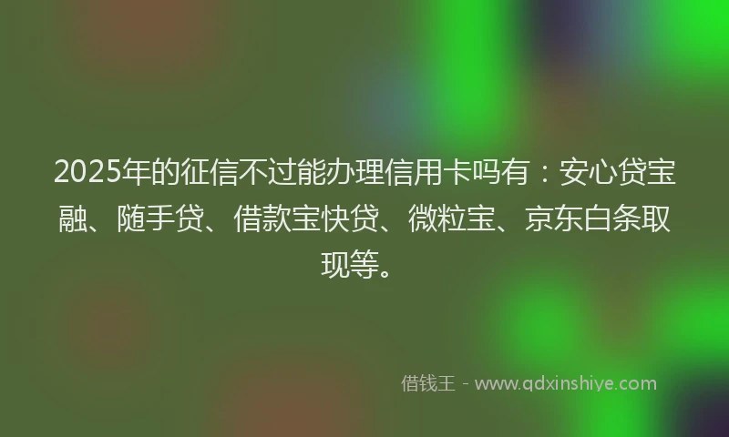 2025年的征信不过能办理信用卡吗有：安心贷宝融、随手贷、借款宝快贷、微粒宝、京东白条取现等。