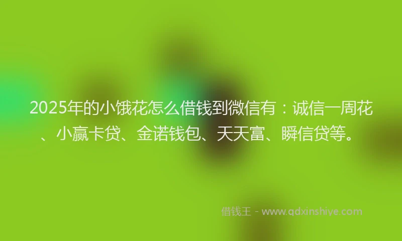 2025年的小饿花怎么借钱到微信有：诚信一周花、小赢卡贷、金诺钱包、天天富、瞬信贷等。
