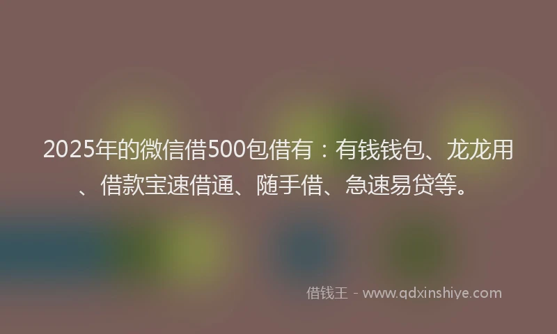 2025年的微信借500包借有：有钱钱包、龙龙用、借款宝速借通、随手借、急速易贷等。