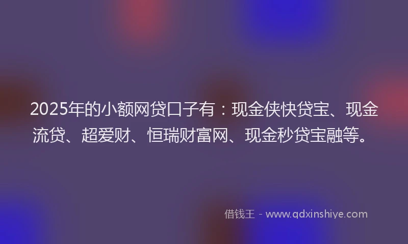 2025年的小额网贷口子有：现金侠快贷宝、现金流贷、超爱财、恒瑞财富网、现金秒贷宝融等。