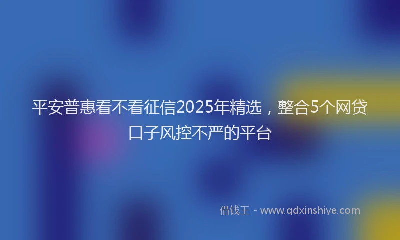 平安普惠看不看征信2025年精选，整合5个网贷口子风控不严的平台