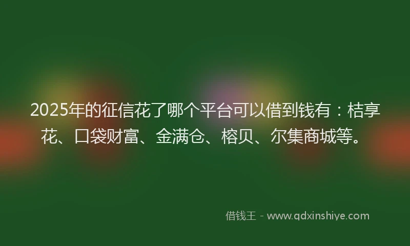 2025年的征信花了哪个平台可以借到钱有：桔享花、口袋财富、金满仓、榕贝、尔集商城等。
