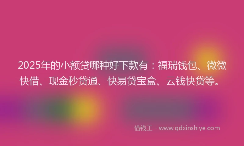 2025年的小额贷哪种好下款有：福瑞钱包、微微快借、现金秒贷通、快易贷宝盒、云钱快贷等。