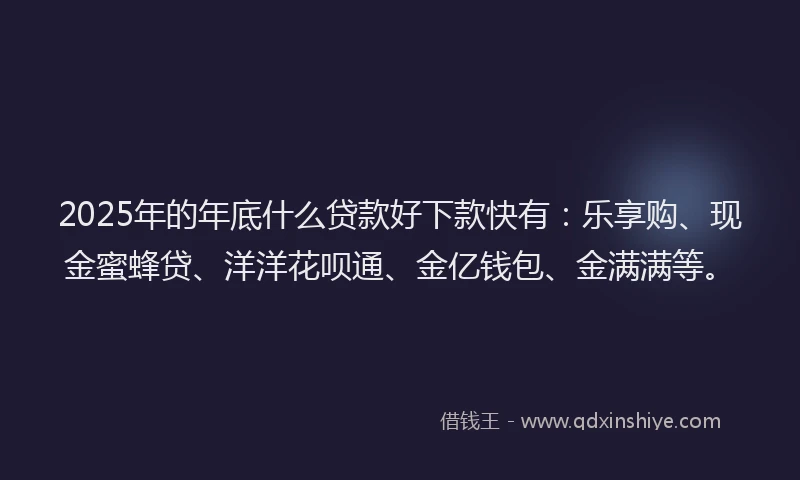 2025年的年底什么贷款好下款快有：乐享购、现金蜜蜂贷、洋洋花呗通、金亿钱包、金满满等。