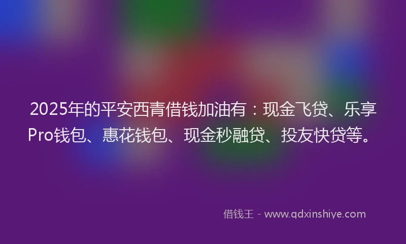 2025年的平安西青借钱加油有：现金飞贷、乐享Pro钱包、惠花钱包、现金秒融贷、投友快贷等。