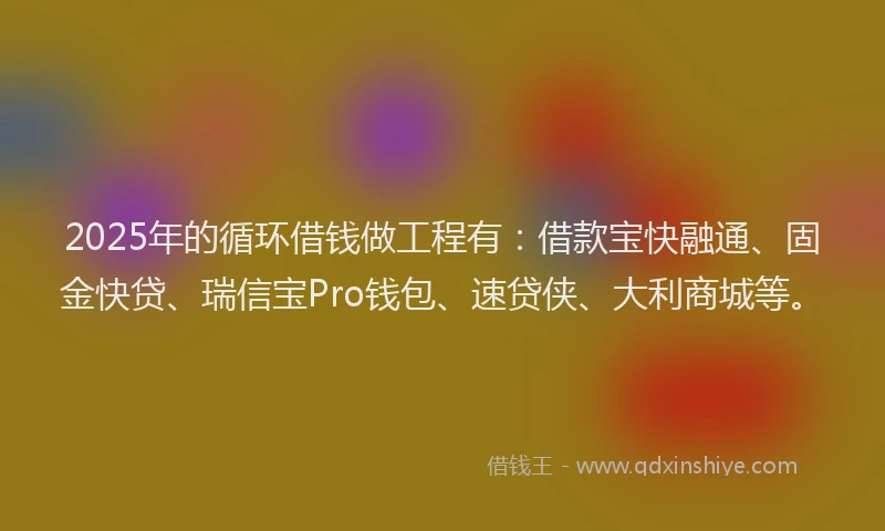 2025年的循环借钱做工程有：借款宝快融通、固金快贷、瑞信宝Pro钱包、速贷侠、大利商城等。